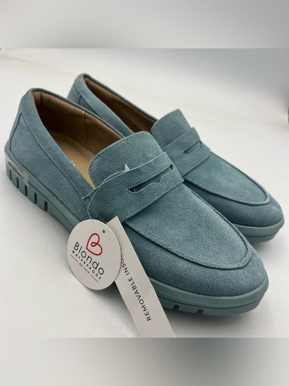 Blondo Waterproof Powder Blue Suede Leather Loafer Slip-On Flat Women’s 8.5M NEW